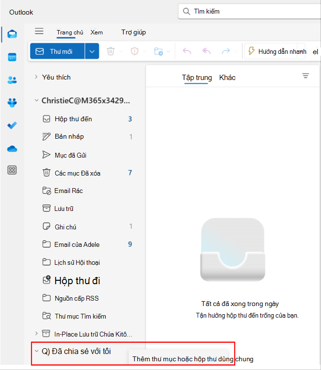 Ảnh chụp màn hình cửa sổ bật lên trong Outlook để thêm thư mục hoặc hộp thư dùng chung