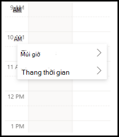 Các tùy chọn múi giờ và Thang thời gian trong lịch.