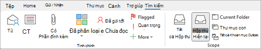 Từ dải băng, chọn có phần đính kèm để tìm kiếm các mục bao gồm tệp.