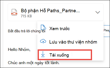 Tải xuống tệp đính kèm cho Outlook Mới