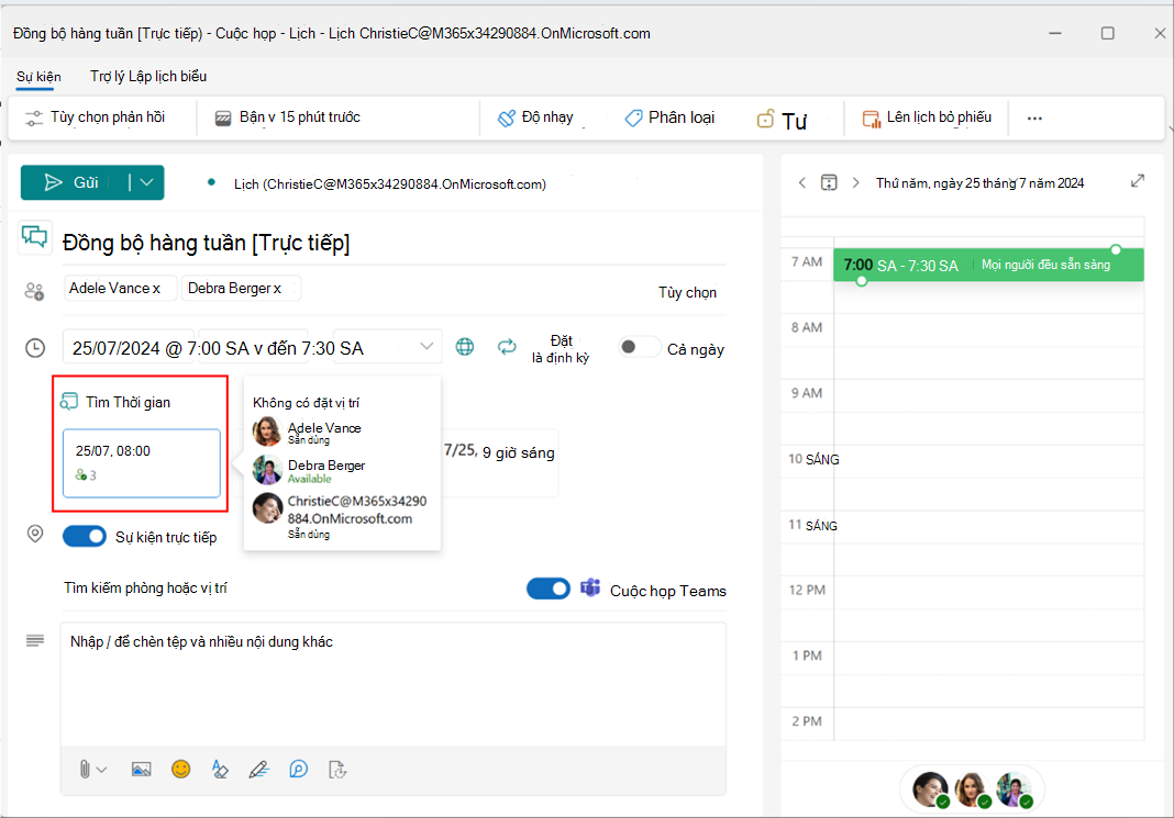 Ảnh chụp màn hình hiển thị nút bật tắt Sự kiện trực tiếp trong Outlook mới