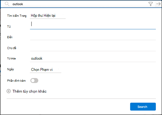Menu bộ lọc để tìm kiếm.