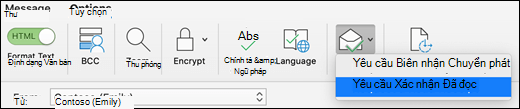 Chọn Yêu cầu Thông báo xác nhận trên ribbon Tùy chọn