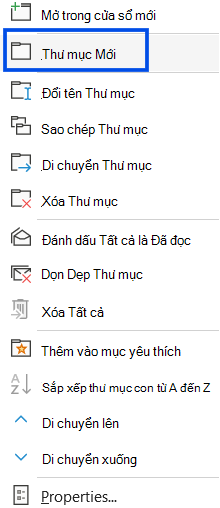 Ảnh chụp màn hình hiển thị lựa chọn thư mục mới trong ngăn dẫn hướng của Outlook cổ điển.