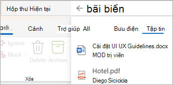 Chọn xem Files để chỉ xem kết quả tìm kiếm với phần đính kèm.