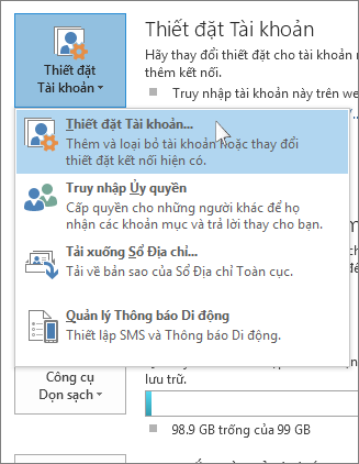 Bấm Thiết đặt Tài > khoản Tài khoản > Tệp