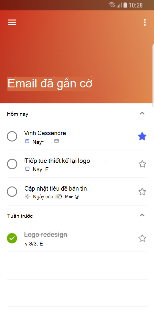 Bạn có thể xem email được gắn cờ của mình để thực hiện các mục trong Outlook Mobile