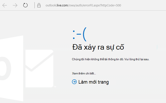 Outlook.com Đã xảy ra lỗi mã lỗi 500