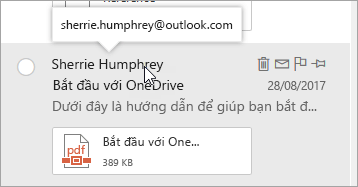 Ảnh chụp màn hình con trỏ di qua tên người gửi