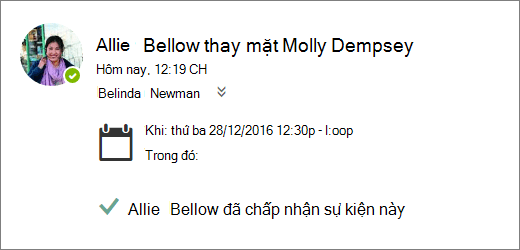Ảnh chụp màn hình thư mời cuộc họp đã được đại diện chấp nhận.