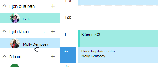 Ảnh chụp màn hình lịch dùng chung.