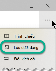 Trên thanh công cụ, chọn dấu chấm lửng để mở menu Xem Thêm, rồi chọn Lưu Dưới dạng.