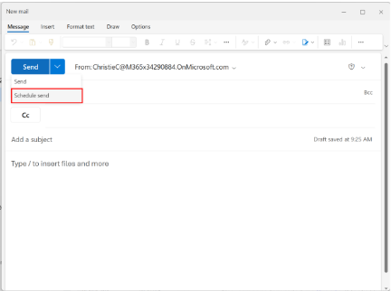 Ảnh chụp màn hình hiển thị lên lịch khi nào gửi email