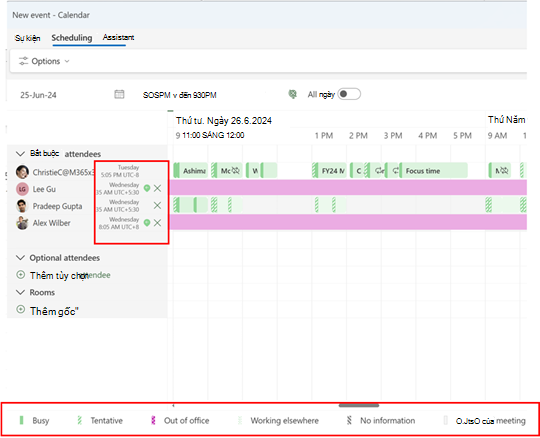 Ảnh chụp màn hình hiển thị trợ lý lập lịch biểu trong Outlook mới để tìm thời gian cho cuộc họp