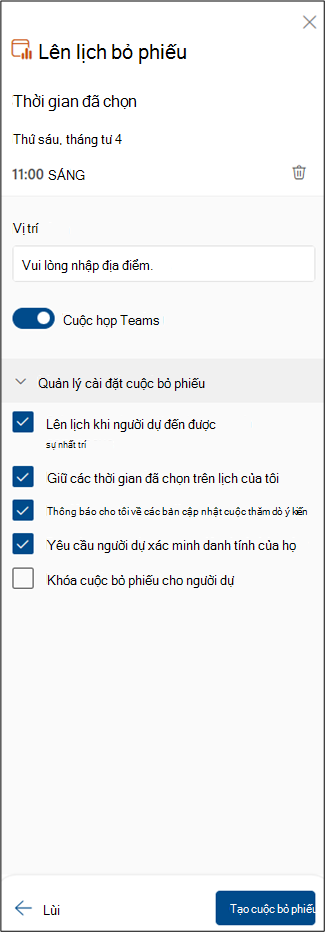 Ảnh chụp màn hình các bước tiếp theo lên lịch bỏ phiếu