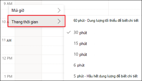 Thang thời gian được chọn trong cài đặt tỷ lệ thời gian.