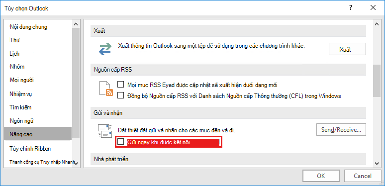 Tùy chọn Gửi/Nhận Outlook