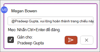 Hộp kiểm Gán cho trong phần nội dung của chú thích.