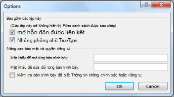 Hộp thoại Tùy chọn trong Đóng gói cho CD