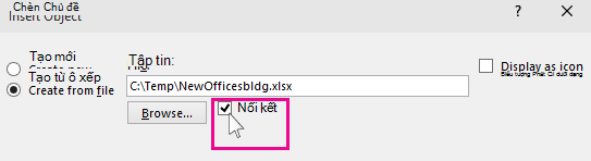 chọn kết nối để chèn tệp vào powerpoint