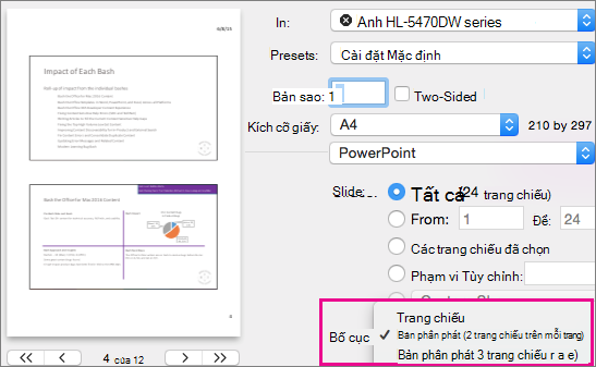 Bản phân phát để In trong Bản xem trước PowerPoint cho Mac
