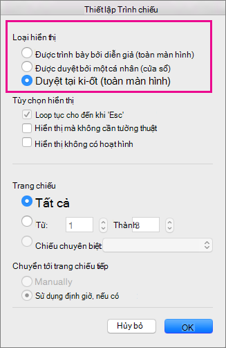 Hiển thị tùy chọn loại