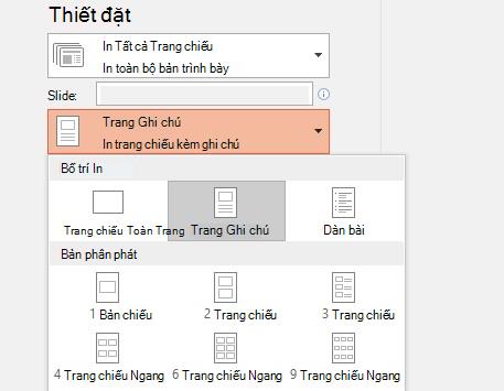 ảnh chụp màn hình của tùy chọn in ghi chú