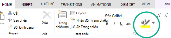 Nút Bút tô sáng Văn bản nằm trên tab Trang đầu của dải băng trong PowerPoint Online