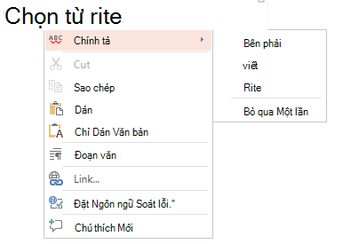 menu ngữ cảnh chính tả