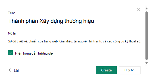 Sau khi bạn đã điền tên thư viện và mô tả bạn muốn, hãy chọn Tạo.