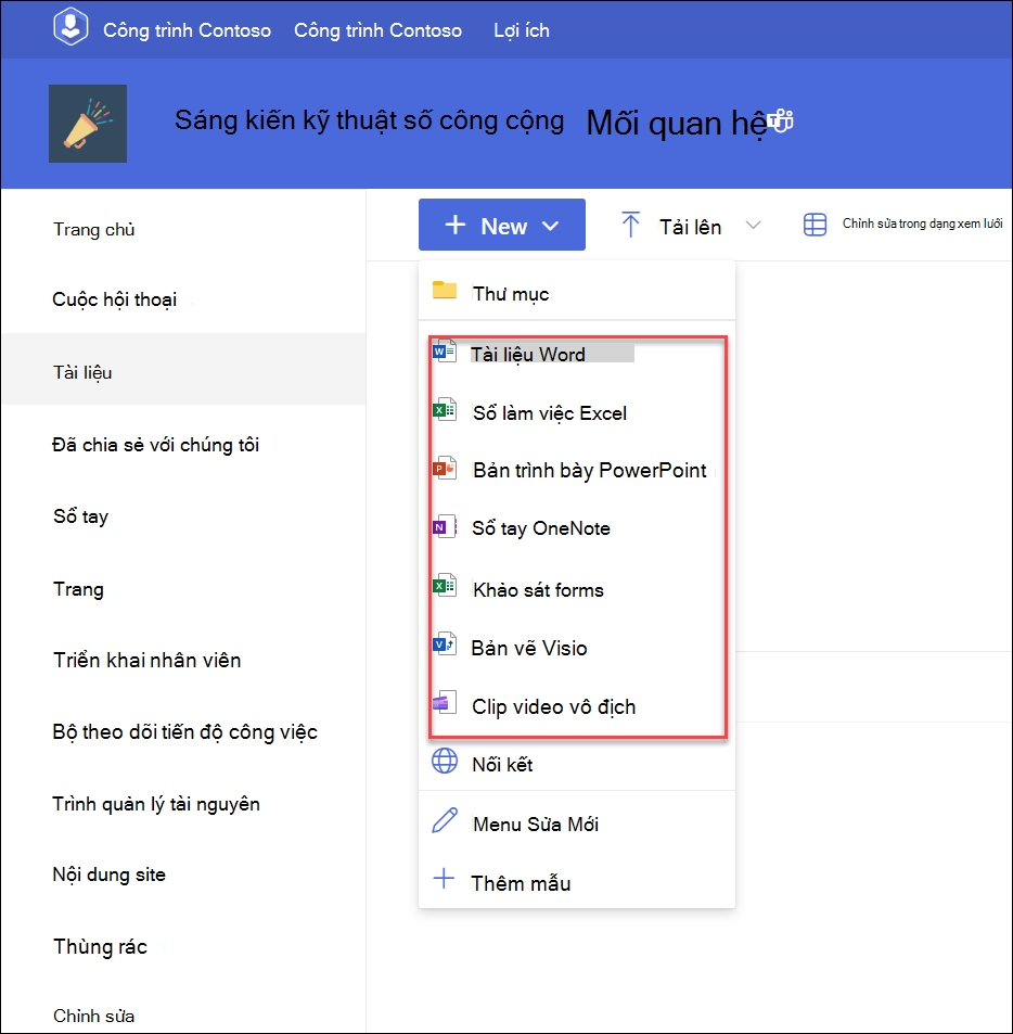 ảnh chụp màn hình menu thả xuống để thêm tệp mới
