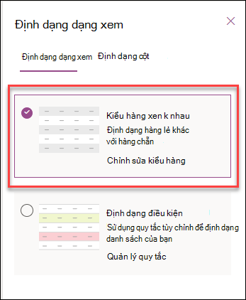 ảnh chụp màn hình về định dạng hàng thay thế