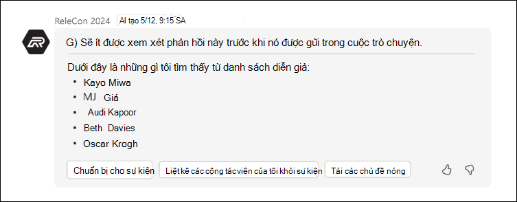 ảnh chụp màn hình câu trả lời với thông tin người phê duyệt