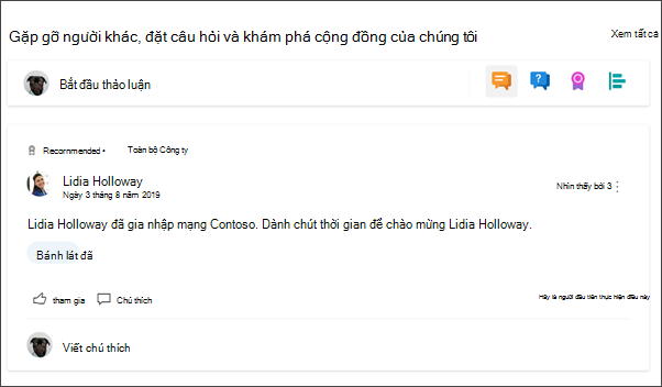 Ảnh của phần web Yammer trên site bộ phận