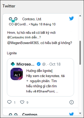 Bản xem trước của phần web Twitter.