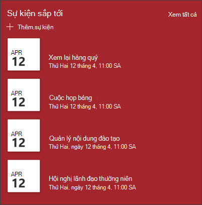 Ảnh chụp màn hình phần web sự kiện