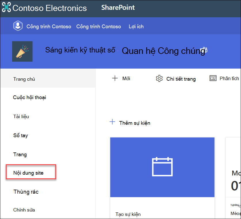 ảnh chụp màn hình nội dung site dẫn hướng bên trái
