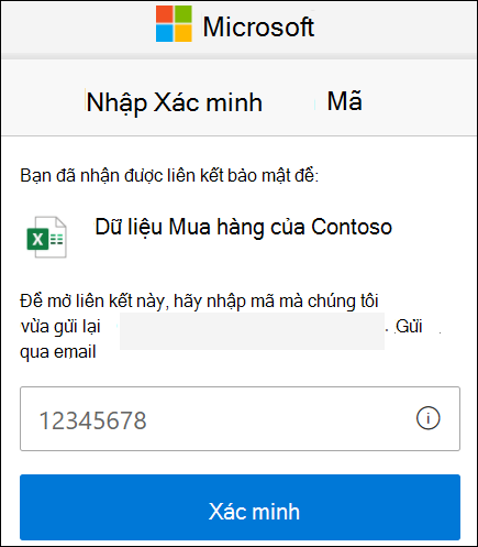 Cửa sổ xác minh mã trong chia sẻ với bên ngoài trong OneDrive