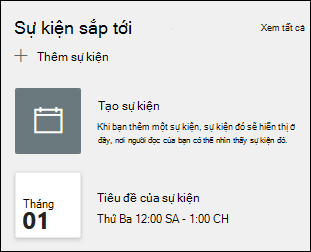 Bản xem trước của phần web Events.