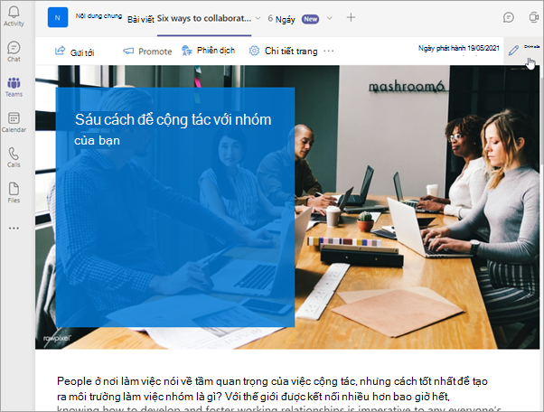 Trang trong Teams với nút Chỉnh sửa