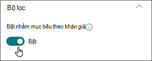 Hình ảnh ngăn chỉnh sửa với nút bật tắt để cho phép người xem nhắm mục tiêu ở vị trí bật