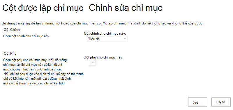 Bạn có thể xóa chỉ mục sau khi bấm vào chỉ mục đó