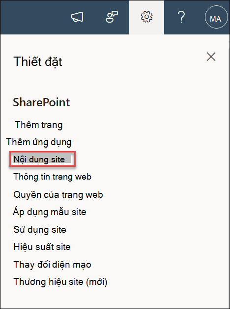 ảnh chụp màn hình nội dung site cài đặt
