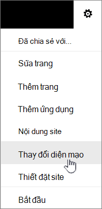 Menu Thiết đặt với Thay đổi giao diện được tô sáng