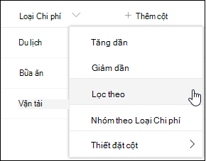 Tùy chọn Lọc Đầu đề Cột SharePoint Theo