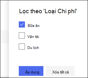 Ngăn Bộ lọc Danh sách SharePoint Online