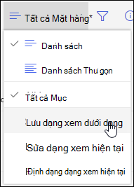 Tùy chọn Lưu Dưới dạng trong Menu Dạng xem Danh sách SharePoint Online