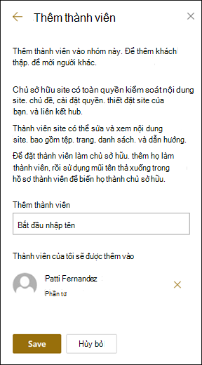 Bản xem trước ngăn thêm thành viên.