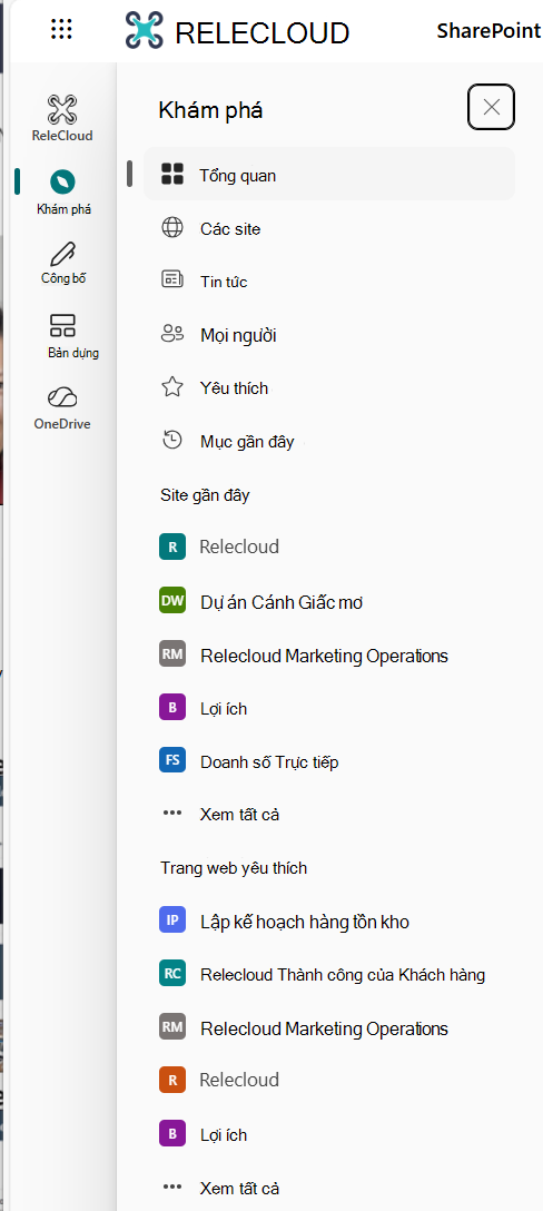 Khám phá thanh ứng dụng SharePoint