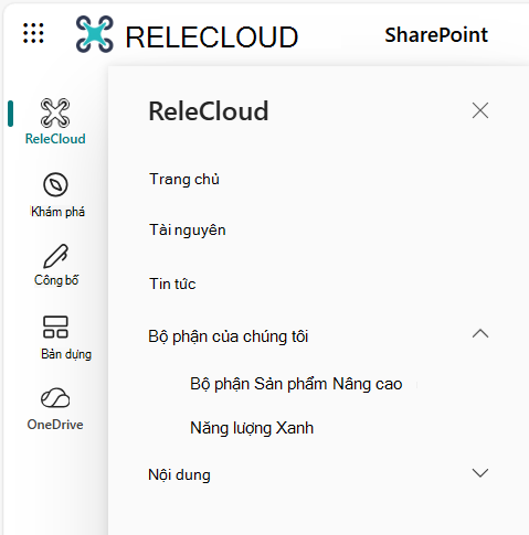 Trang chủ thanh ứng dụng SharePoint